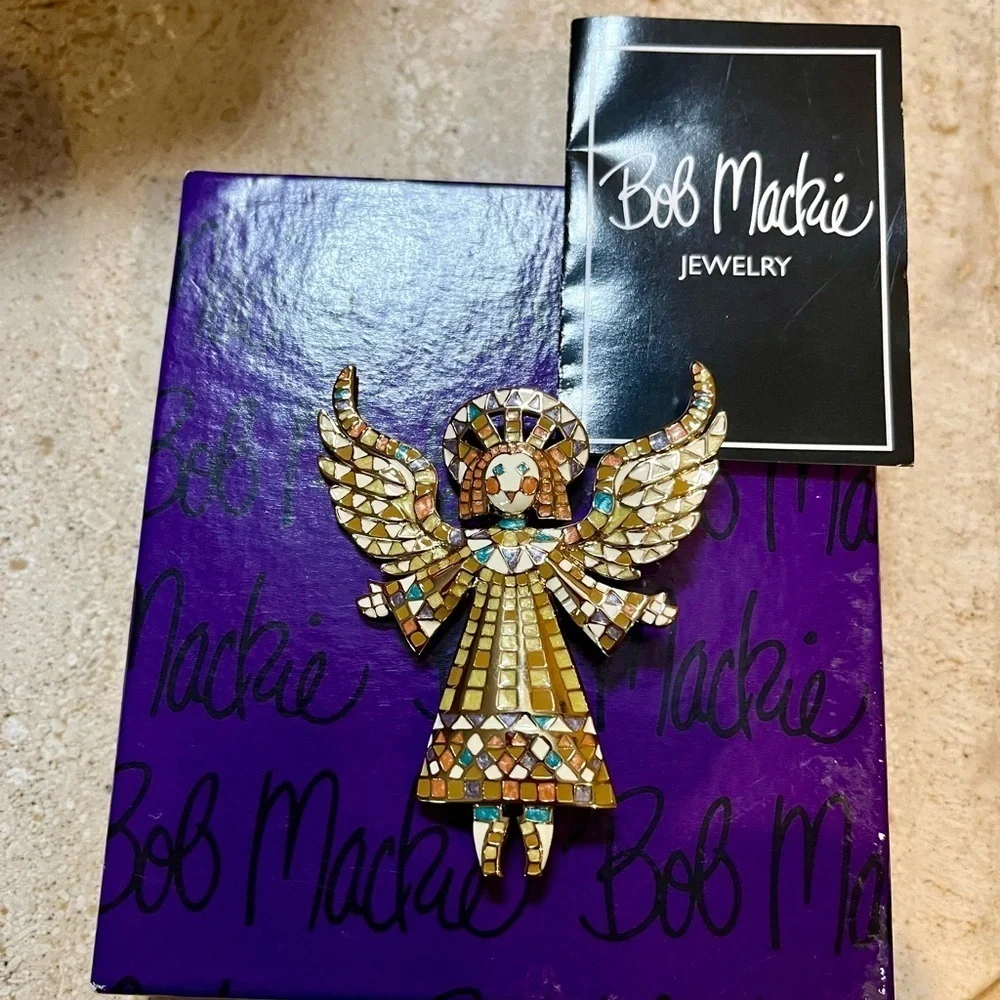 Bob Mackie Mosaic Angel Brooch In Box